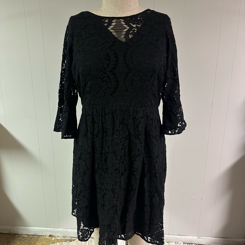 Lane Bryant Black Lace Long Sleeve Skater Dress